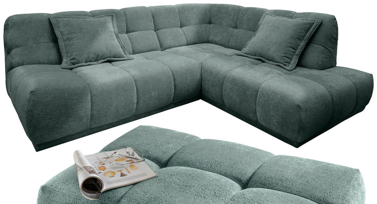 ECKSOFA Chenille Türkis  - Türkis/Schwarz, Modern, Kunststoff/Textil (254/203cm) - Livetastic