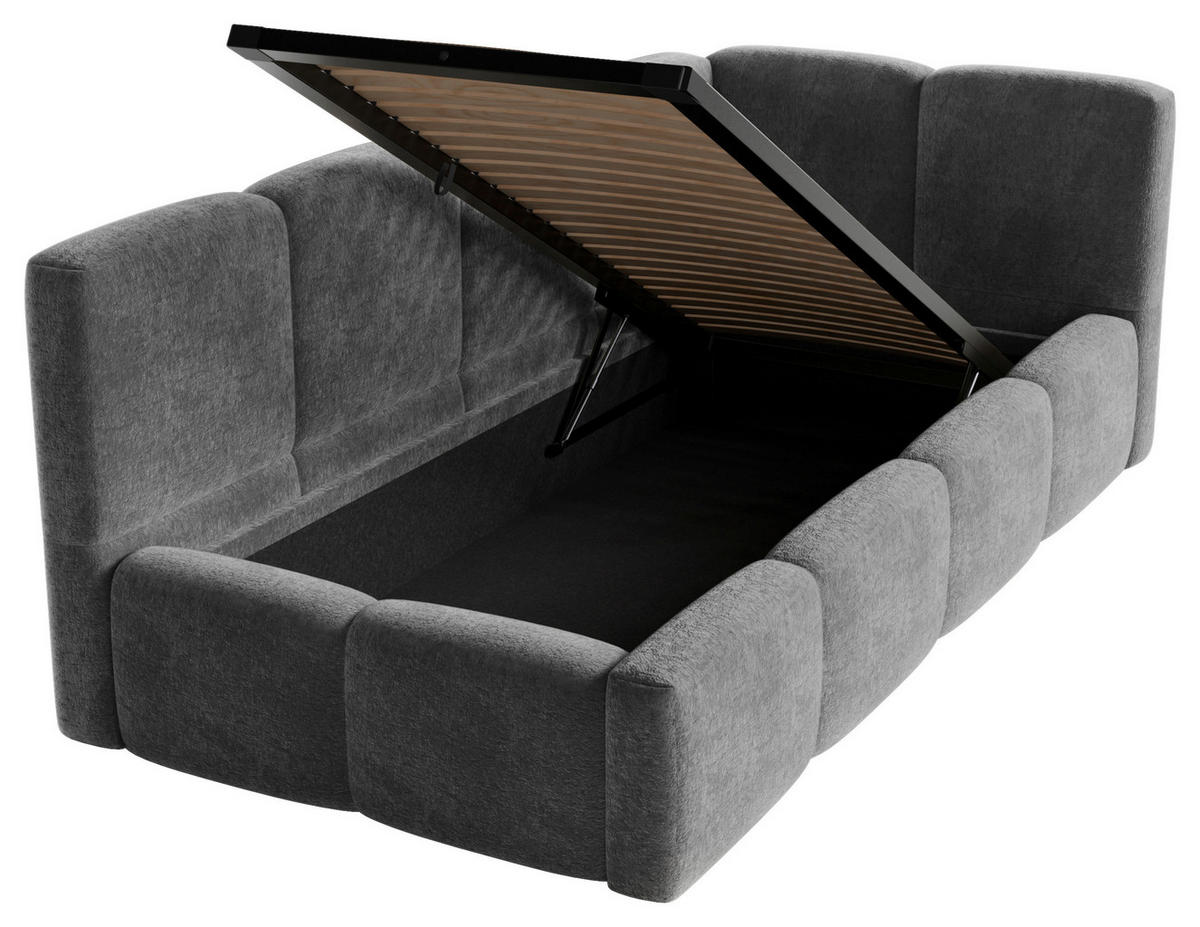 POLSTERBETT 90/200 cm,  in Anthrazit, Lattenrost, Bettkasten,  - Anthrazit/Schwarz, Design, Holz/Textil (90/200cm) - Chameo