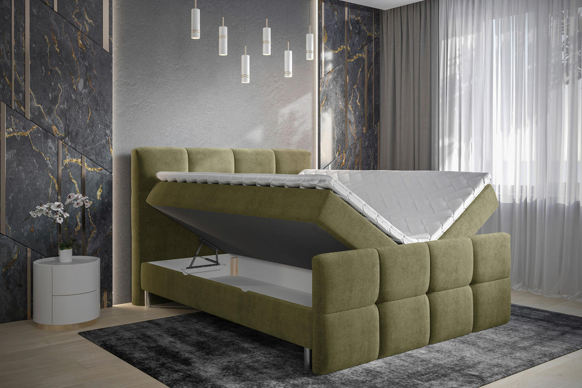 BOXBETT 180/200 cm  in Olivgrün  - Chromfarben/Olivgrün, Design, Holz/Holzwerkstoff (180/200cm) - Esposa