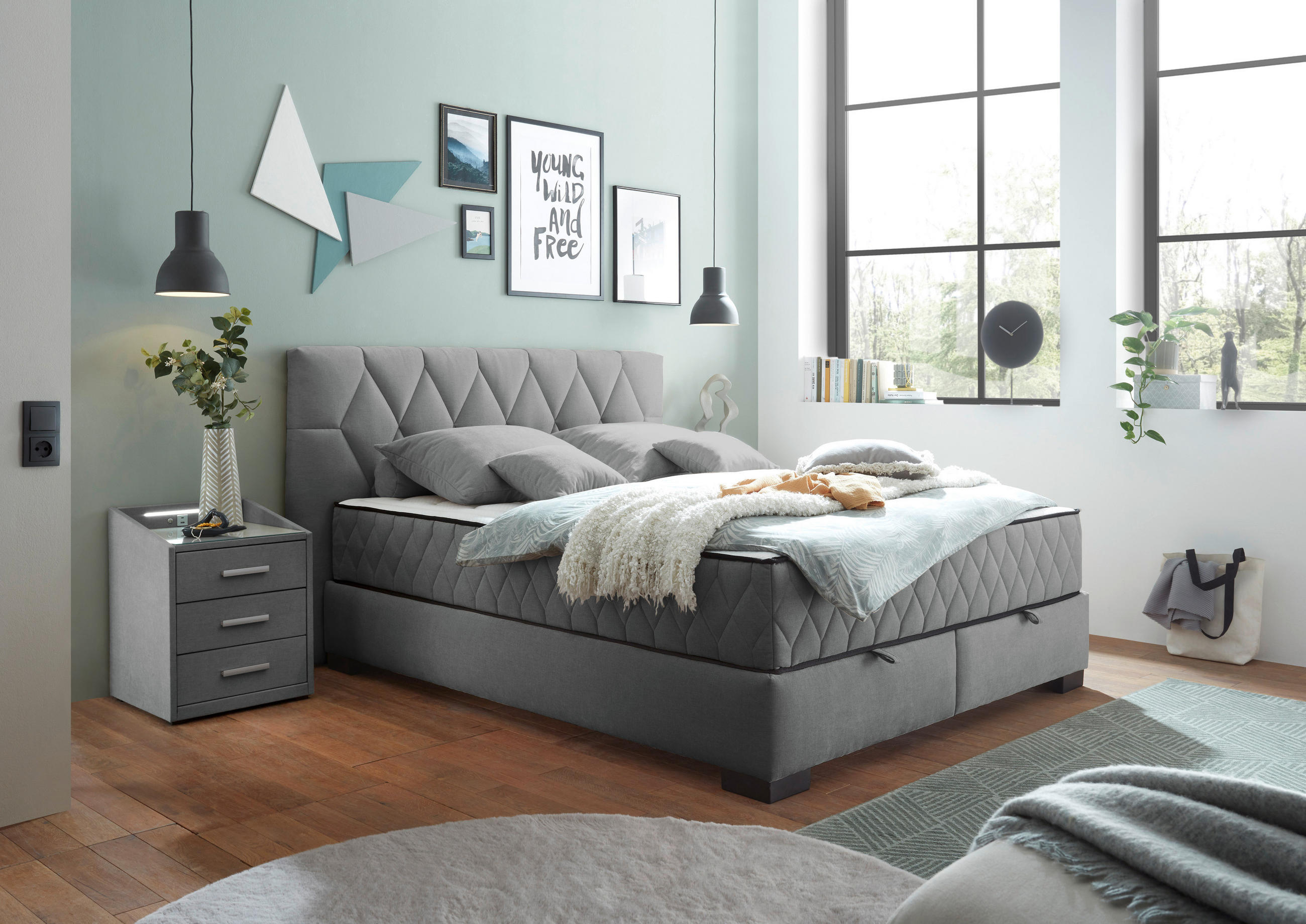 BOXBETT 160/200 cm  in Anthrazit  - Anthrazit/Schwarz, MODERN, Holzwerkstoff/Kunststoff (160/200cm) - MID.YOU