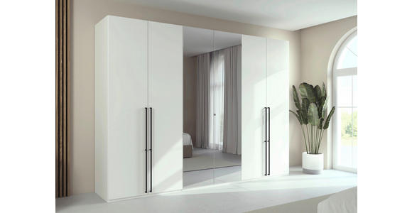 DREHTÜRENSCHRANK 301/223/61 cm,  in Weiß, 6-türig  - Chromfarben/Schwarz, Basics, Glas/Holzwerkstoff (301/223/61cm) - Novel