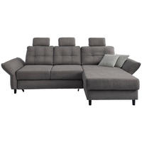 ECKSOFA Graubraun Chenille Zierkissen, Bettkasten, Schlaffunktion, Armteilverstellung, Sitztiefenverstellung, Kopfstütze, Liegefläche im Originalstoff  - Graubraun/Hellgrau, MODERN, Holz/Textil (250-280/176cm) - Livetastic