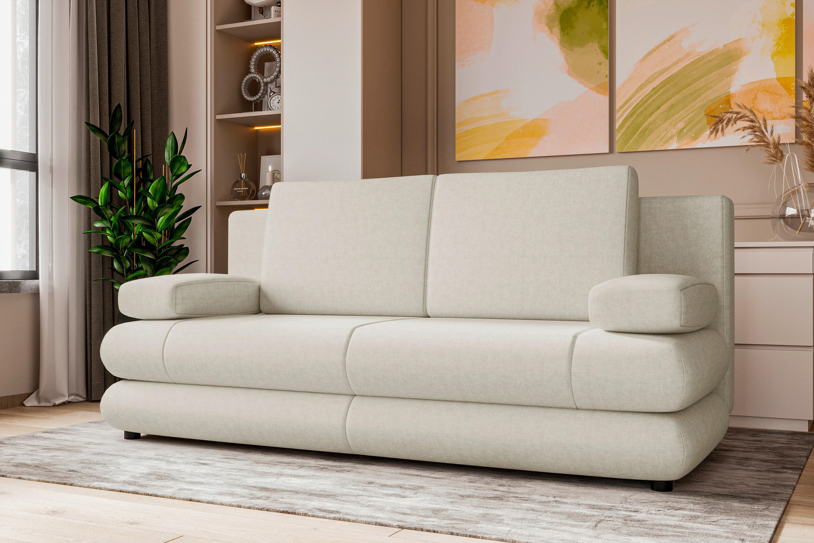 SCHLAFSOFA  mit Liegefunktion, Rücken echt Mikrofaser Creme  - Creme/Schwarz, KONVENTIONELL, Kunststoff/Textil (212/93/90cm) - Carryhome
