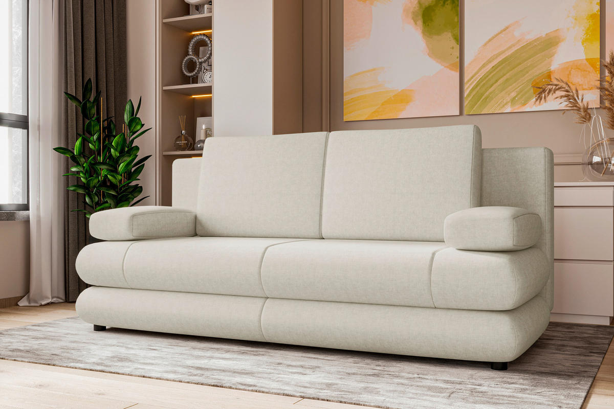 SCHLAFSOFA  mit Liegefunktion, Rücken echt Mikrofaser Creme  - Creme/Schwarz, KONVENTIONELL, Kunststoff/Textil (212/93/90cm) - Carryhome