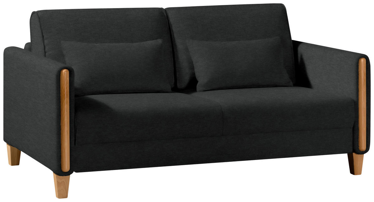 SCHLAFSOFA in Holz, Textil Schwarz, Buchefarben  - Buchefarben/Schwarz, Design, Holz/Textil (174/88/104cm) - Niels Andersson