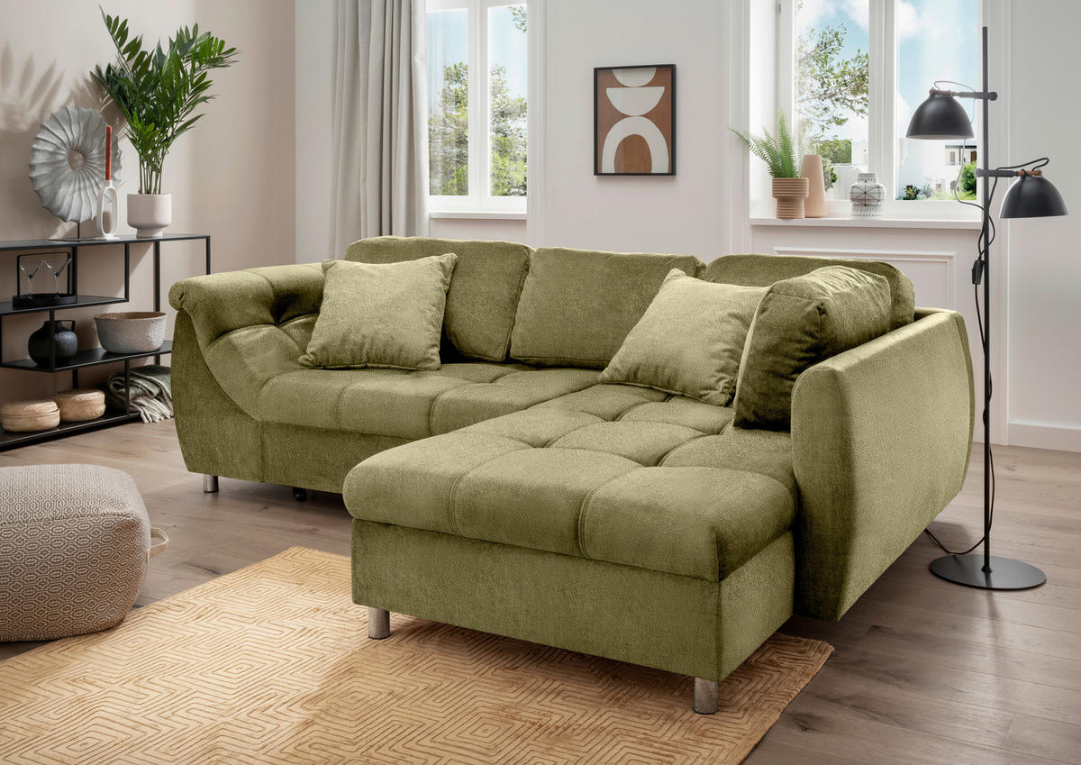 ROZKLADACIA ROHOVÁ POHOVKA, textil, zelená - zelená/chrómová, Modern, kov/textil (250/190cm) - Livetastic