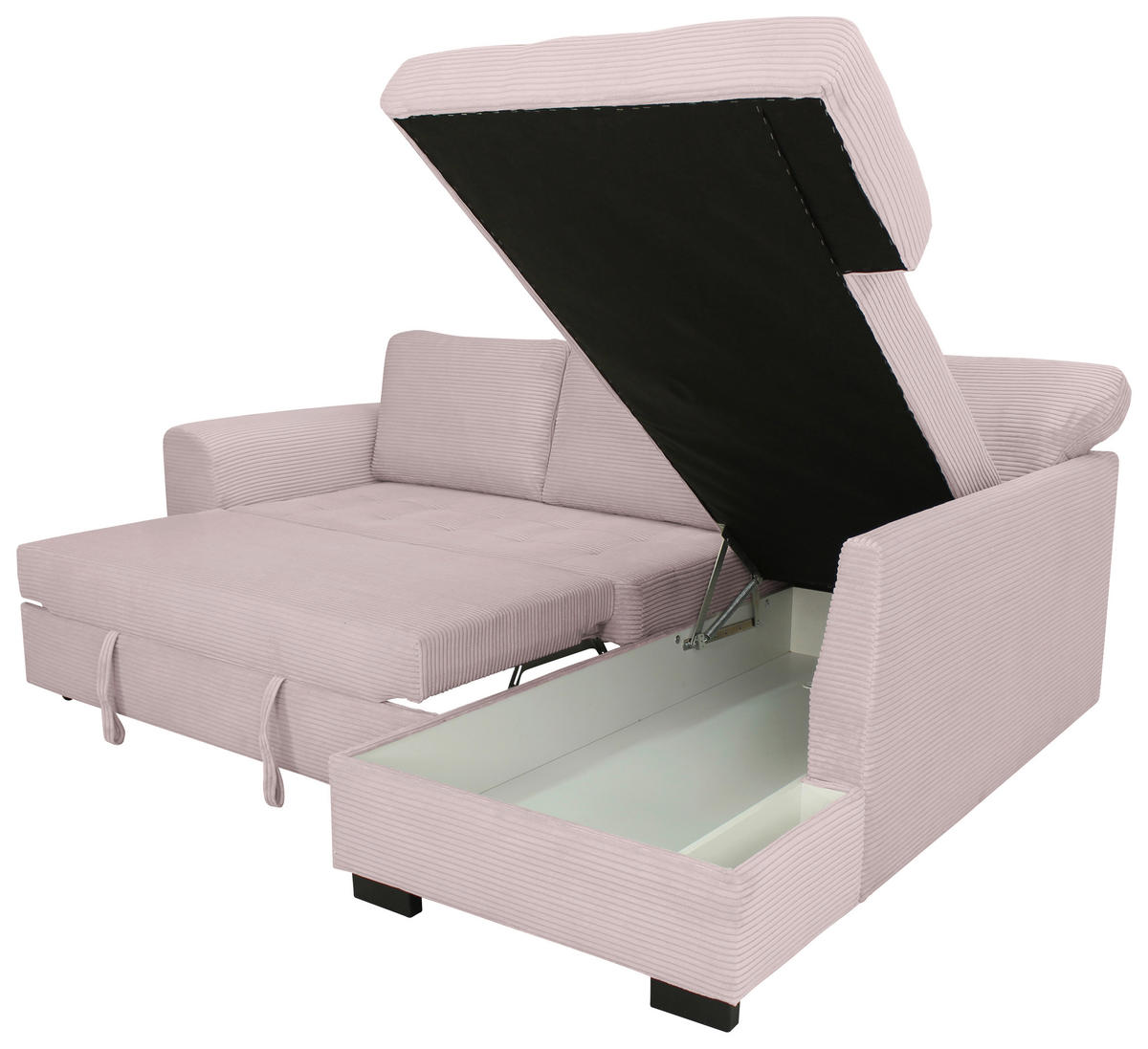 ECKSOFA JOHN Rosa Cord Rückenkissen, Bettkasten, Liegefläche im Originalstoff  - Schwarz/Rosa, Trend, Kunststoff/Textil (239/178cm) - P & B