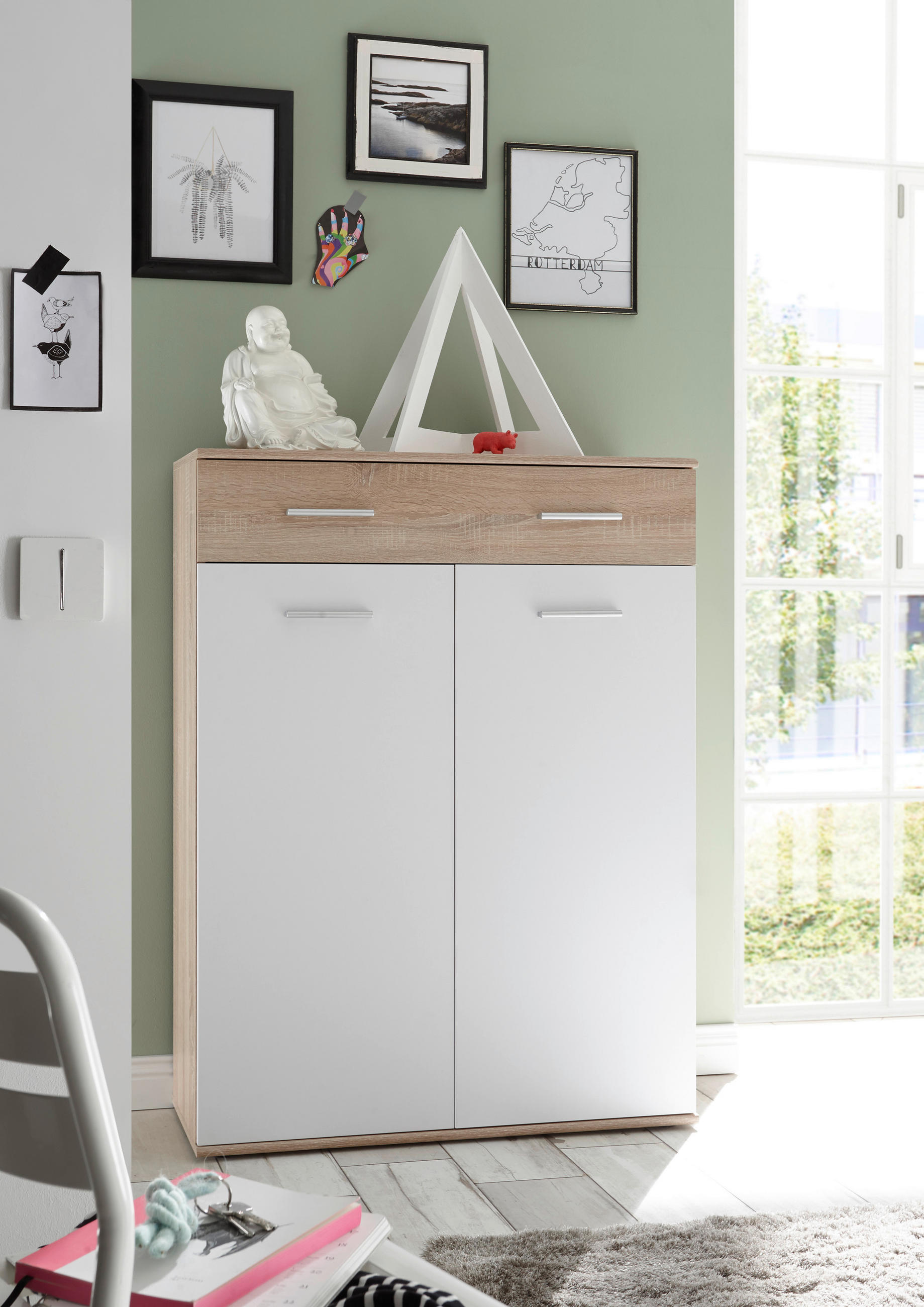 CIPELARNIK bela, sonoma hrast pločasti materijal - sonoma hrast/boja hrasta, Dizajnerski, pločasti materijal/plastika (90/120/36cm) - Carryhome