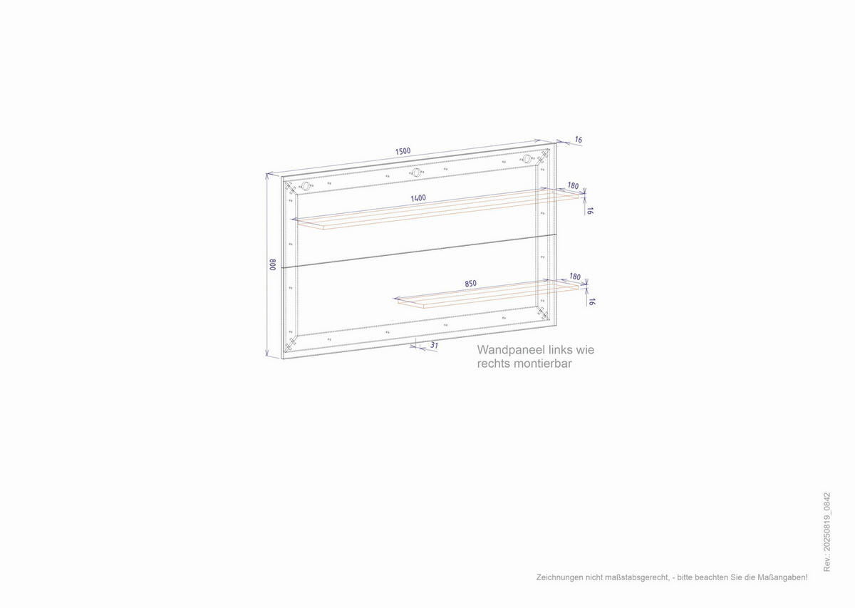  150/80/20 cm  - Eichefarben/Grün, Design, Holzwerkstoff (150/80/20cm) - Modante