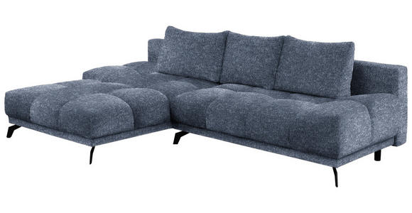 ECKSOFA in Chenille Dunkelblau  - Schwarz/Dunkelblau, MODERN, Textil/Metall (182/290cm) - Hom`in