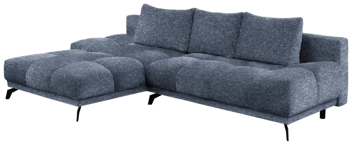 ECKSOFA in Chenille Dunkelblau  - Schwarz/Dunkelblau, MODERN, Textil/Metall (182/290cm) - Hom`in