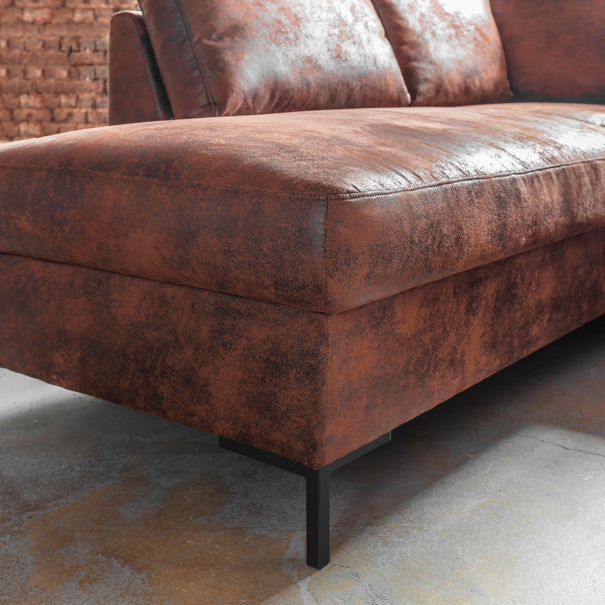 WOHNLANDSCHAFT in Mikrofaser Braun  - Schwarz/Braun, Modern, Textil/Metall (198/304/149cm) - MID.YOU
