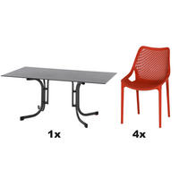 GARTENGARNITUR 5-teilig Stahl  - Anthrazit/Rot, Basics, Kunststoff/Metall (90/81/160cm) - Siena Garden