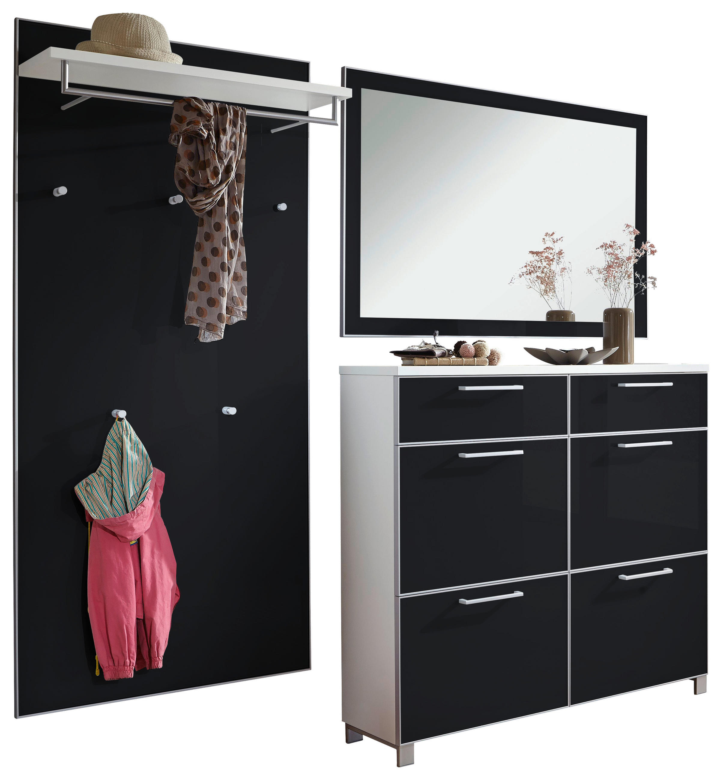GARDEROBE 3-teilig  in 210/195/31 cm  - Anthrazit/Weiß, Design, Glas/Holzwerkstoff (210/195/31cm)