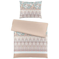 POVLEČENÍ, makosatén, krémová, šedá, bílá, pastelově modrá, 140/200 cm  - šedá/bílá, Romantický / Rustikální, textil (140/200cm) - Novel