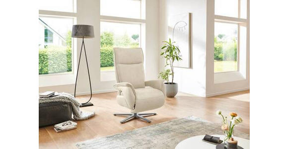 FERNSEHSESSEL Lederlook (vegan) Ecru - Ecru/Edelstahlfarben, MODERN, Textil/Metall (77/116/80cm) - Cantus