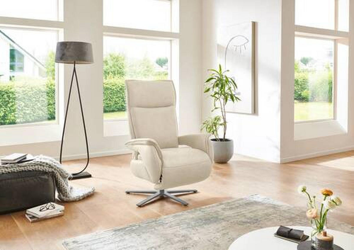 FERNSEHSESSEL in Lederlook (vegan) Ecru  - Ecru/Edelstahlfarben, Modern, Textil/Metall (77/116/80cm) - Livetastic