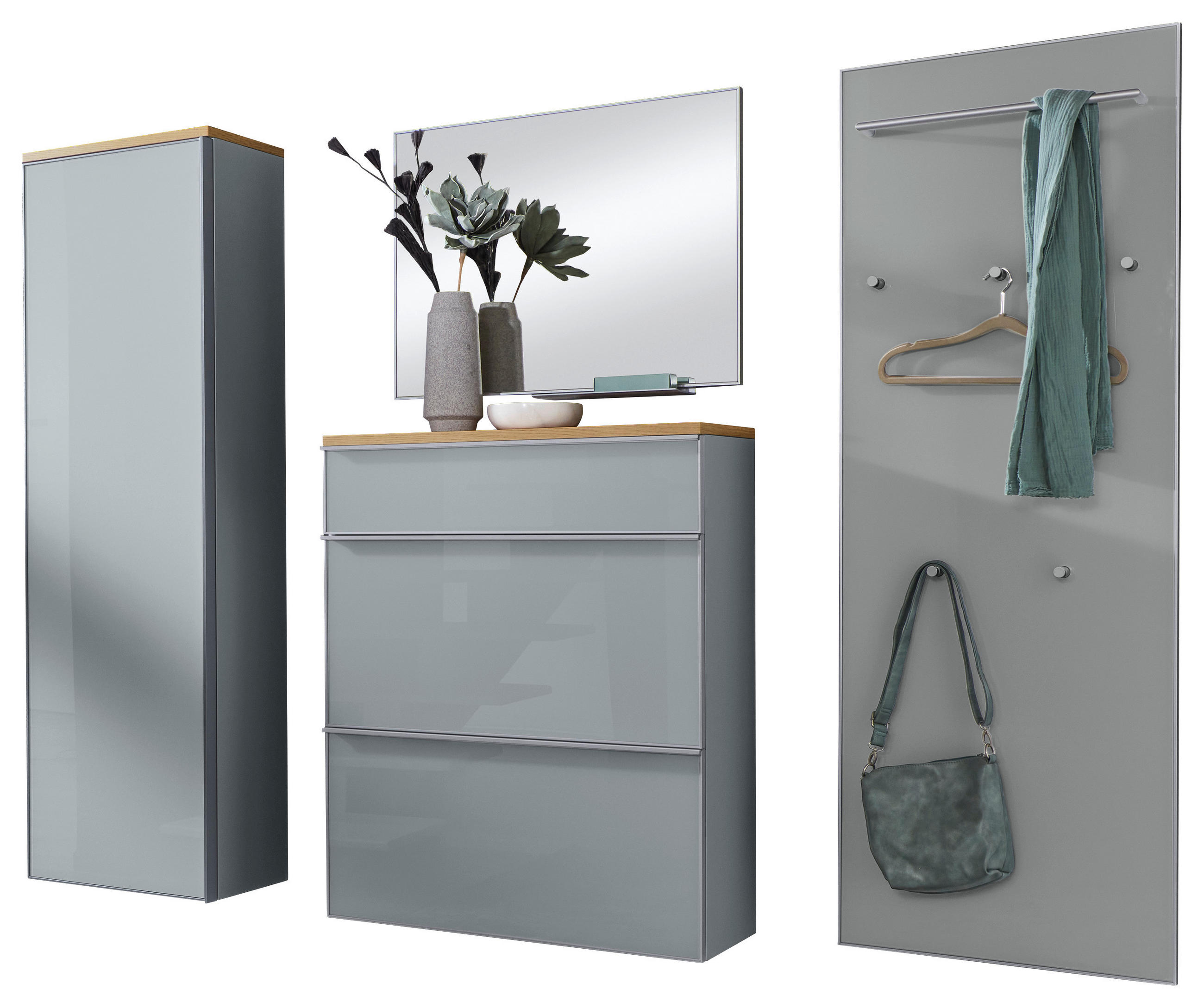 GARDEROBE 5-teilig  in 240/195/31 cm  - Grau, Design, Glas/Holz (240/195/31cm)