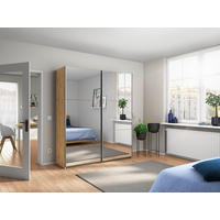 SCHWEBETÜRENSCHRANK 175/210/59 cm 2-türig Silberfarben, Eiche Artisan  - Silberfarben/Alufarben, MODERN, Glas/Holzwerkstoff (175/210/59cm) - Rauch Möbel