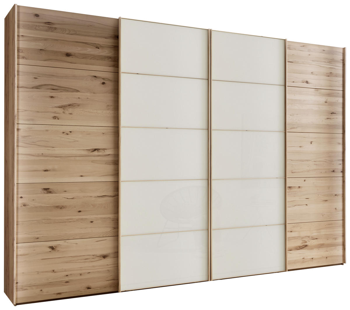 SCHWEBETÜRENSCHRANK in Champagner, Buchefarben  - Champagner/Buchefarben, Natur, Glas/Holz (330/217/67cm) - Linea Natura
