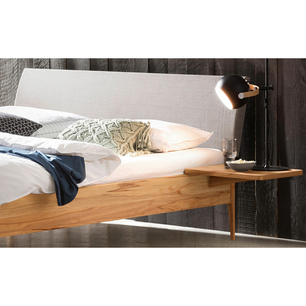 Thumbnail - Hasena Bett, Buche, Hellgrau, Holz, Textil, Buche, massiv, Höhe ca. 22 cm, 160x200 cm, gepolstertes Kopfteil, in verschi...