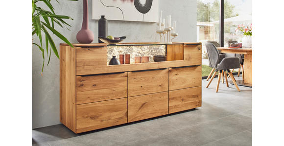 SIDEBOARD Eichefarben  180/90,5/47,1 cm  - Eichefarben/Schwarz, Natur, Glas/Holz (180/90,5/47,1cm) - Valnatura