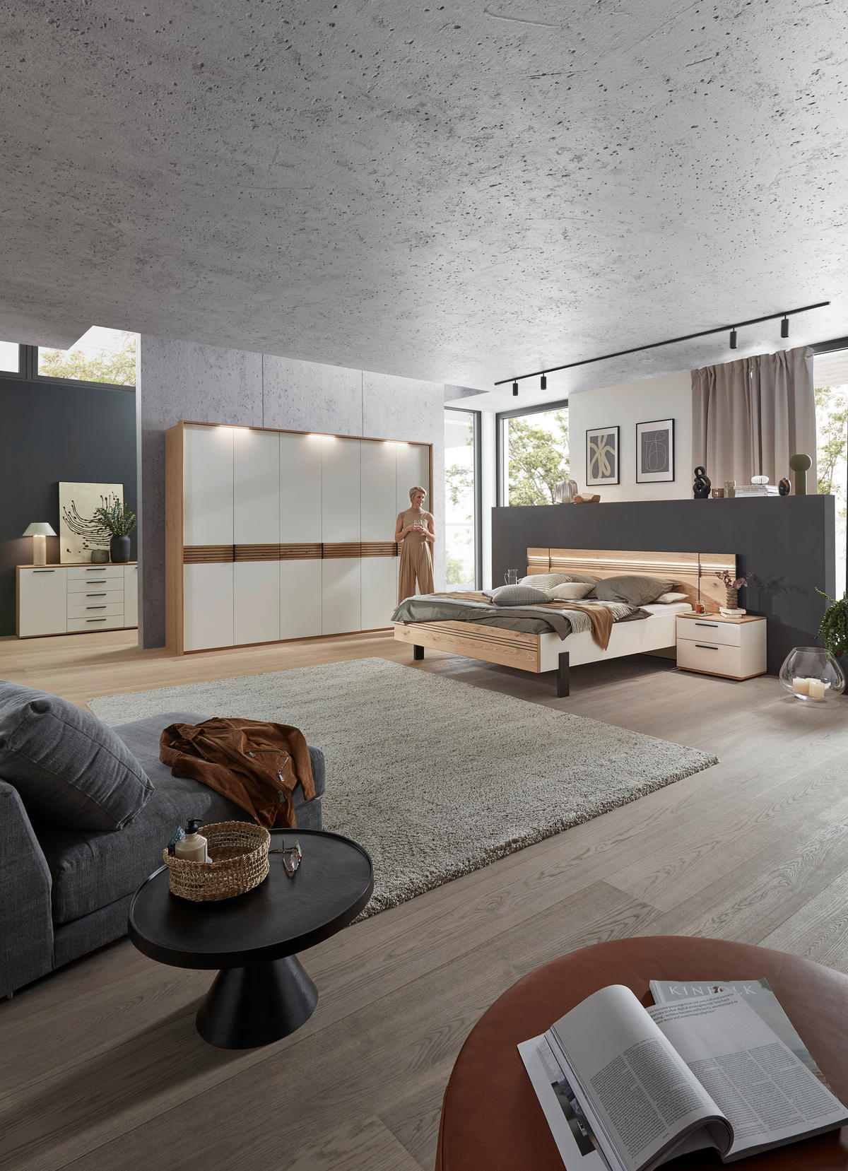 DREHTÜRENSCHRANK  in Weiß, Eichefarben  - Eichefarben/Anthrazit, KONVENTIONELL, Holz/Holzwerkstoff (300/230/60cm) - Dieter Knoll