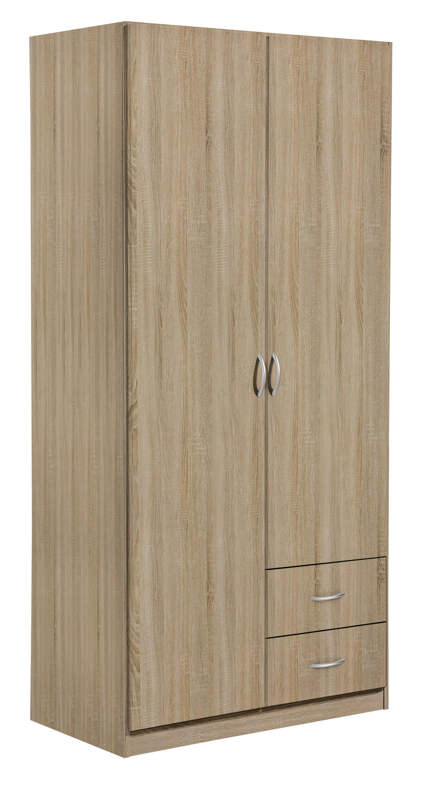 KLEIDERSCHRANK 91/197/54 cm,  in Sonoma Eiche, 2 Tür(en)  - Silberfarben/Sonoma Eiche, Design, Holzwerkstoff/Kunststoff (91/197/54cm) - Boxxx
