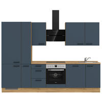 KÜCHENBLOCK 300 cm   in Eichefarben, Dunkelblau  - Eichefarben/Schwarz, MODERN, Holzwerkstoff/Metall (300cm) - Nobilia