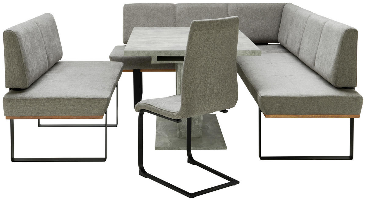 ECKBANK 175/225 cm Webstoff Grau Eiche vollmassiv   - Schwarz/Grau, MODERN, Holz/Textil (175/225cm) - Livetastic