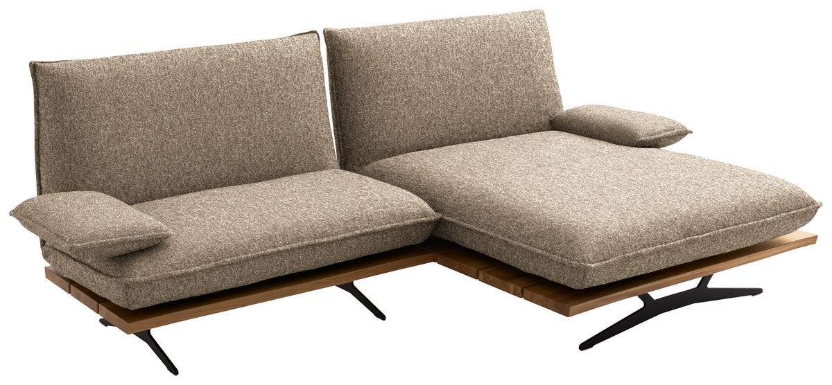 ECKSOFA  in Chenille, Flachgewebe Wildeiche, Beigebraun Rücken echt, Armteilverstellung, Relaxfunktion, Drehsitzfunktion  284/161 cm  - Wildeiche/Beigebraun, Design, Holz/Textil (284/161cm) - Koinor