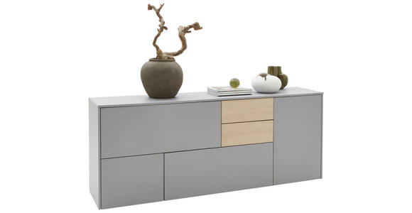 SIDEBOARD 184/74/41 cm  in Grau, Eichefarben  - Eichefarben/Schwarz, Design, Holzwerkstoff/Kunststoff (184/74/41cm) - Voleo