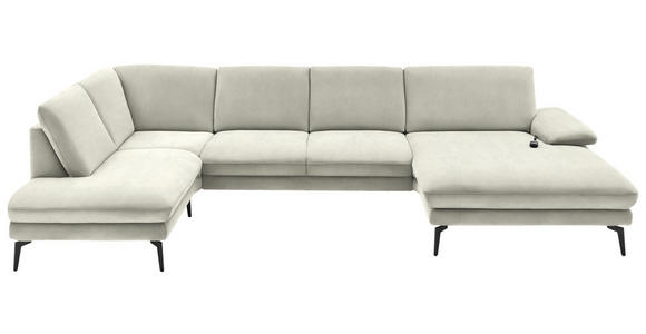 WOHNLANDSCHAFT  in Velours Ecru  - Ecru/Schwarz, Design, Textil/Metall (208/344/180cm) - Dieter Knoll