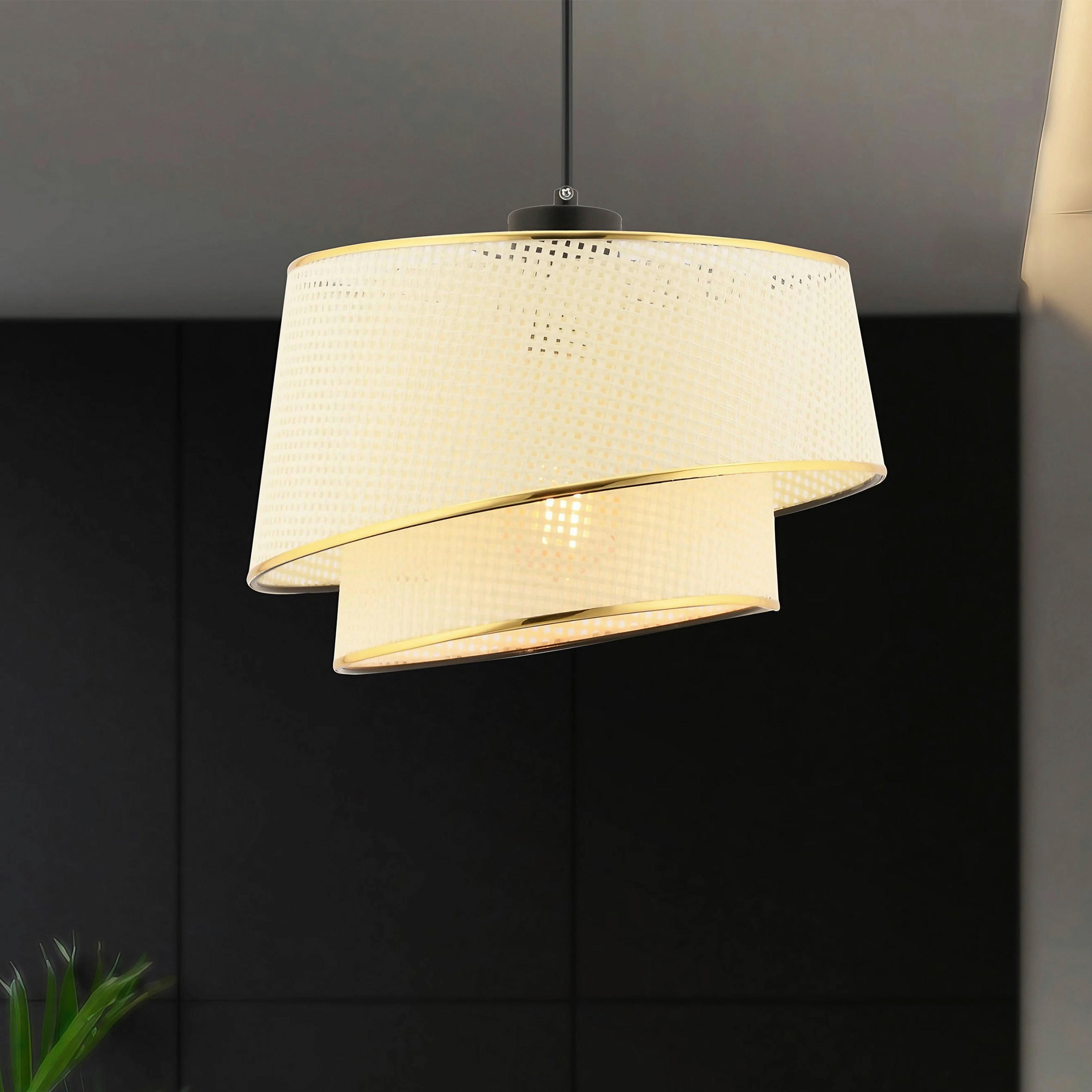 HÄNGELEUCHTE 32/65 cm   - Goldfarben/Weiß, Design, Textil/Metall (32/65cm) - P & B