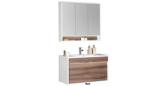 BADEZIMMER 90 cm  - Nussbaumfarben/Weiß, KONVENTIONELL, Glas/Holzwerkstoff (90cm) - Voleo