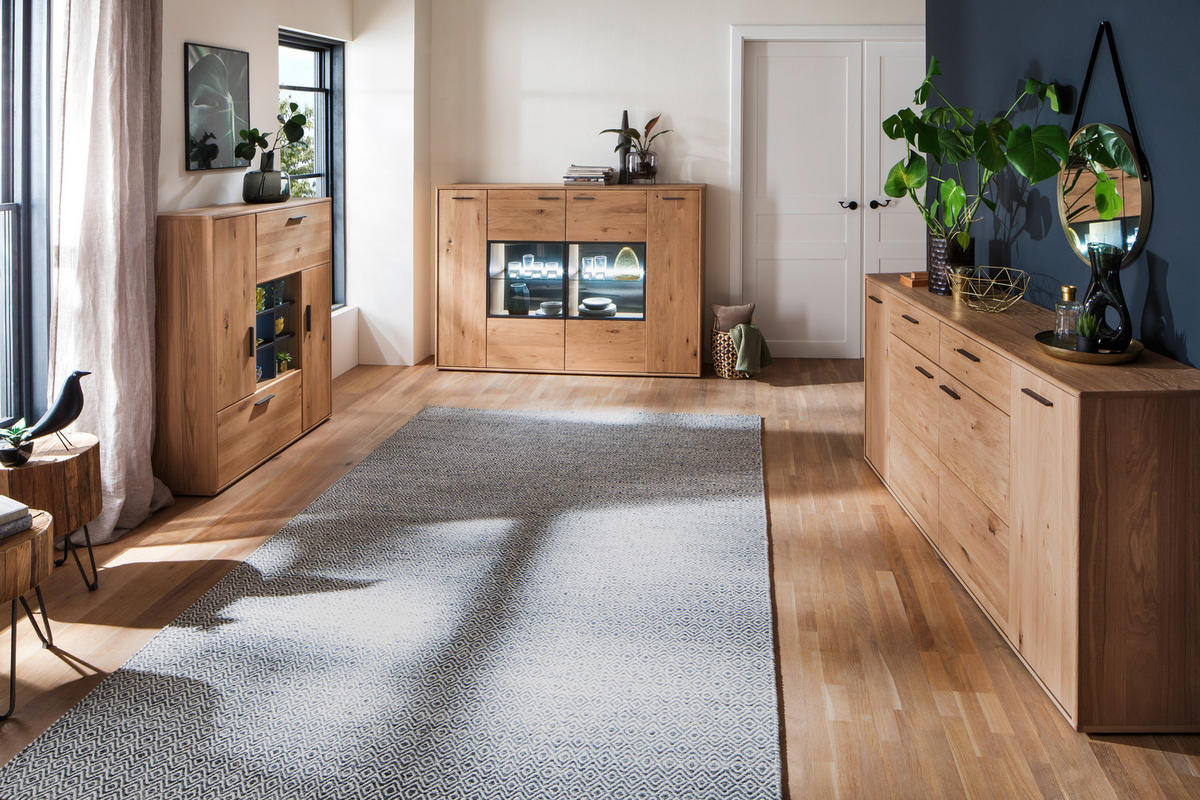 HIGHBOARD Gaborone  in 184/123/37 cm  - Eichefarben/Anthrazit, Design, Glas/Holz (184/123/37cm) - Livetastic