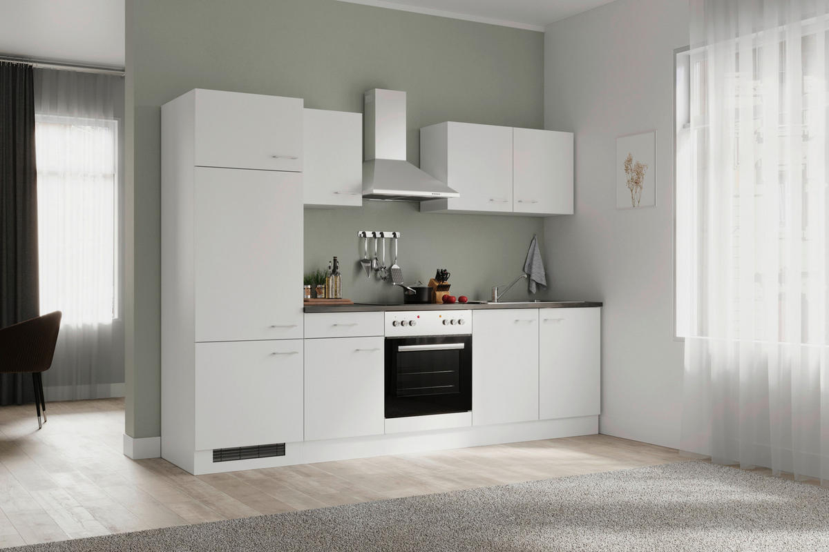 KÜCHENBLOCK 270 cm   in Weiß  - Graubraun/Alufarben, MODERN, Holzwerkstoff/Kunststoff (270cm) - FlexWell