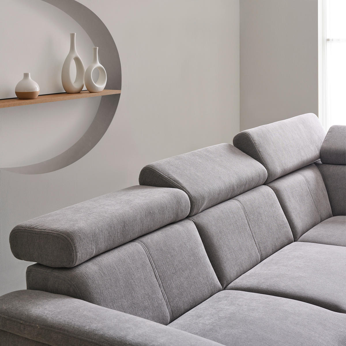 ECKSOFA in Chenille Grau  - Schwarz/Grau, Design, Textil/Metall (260/203cm) - Stylife