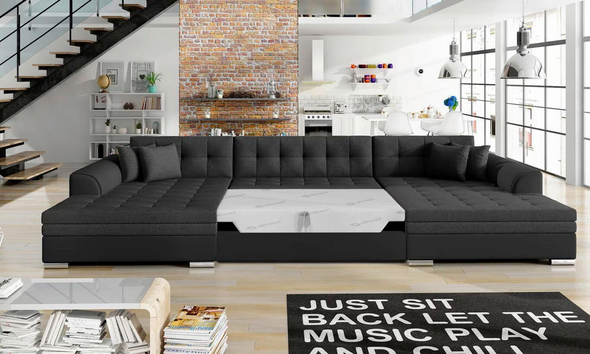 WOHNLANDSCHAFT Schwarz  - Chromfarben/Schwarz, Design, Kunststoff (165/359/165cm) - MID.YOU