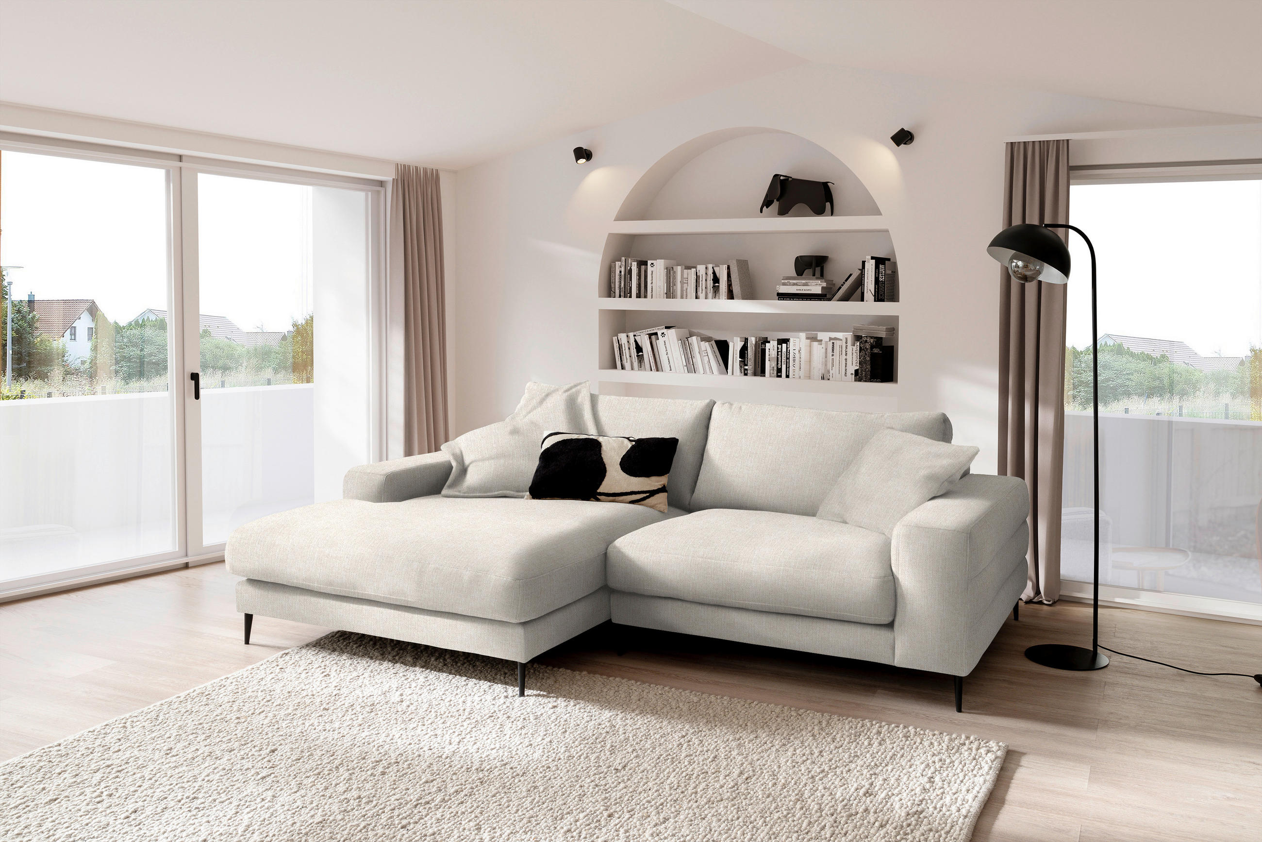 ECKSOFA in Flachgewebe Naturfarben  - Schwarz/Naturfarben, Design, Textil/Metall (177/253cm) - Dieter Knoll