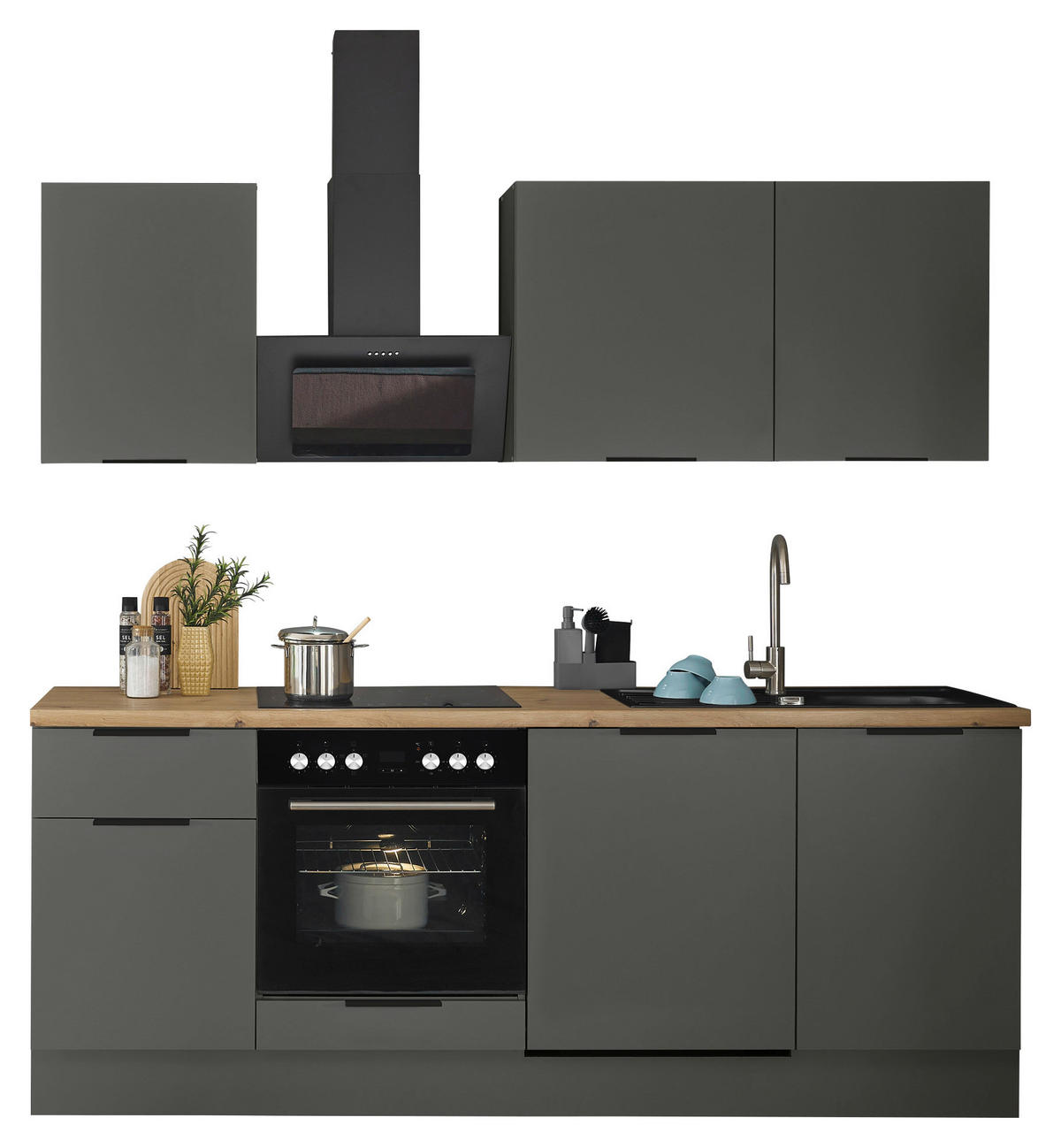 KÜCHENBLOCK   in Graphitfarben  - Schwarz/Graphitfarben, Basics, Holzwerkstoff/Metall (220/211/60cm) - Carryhome