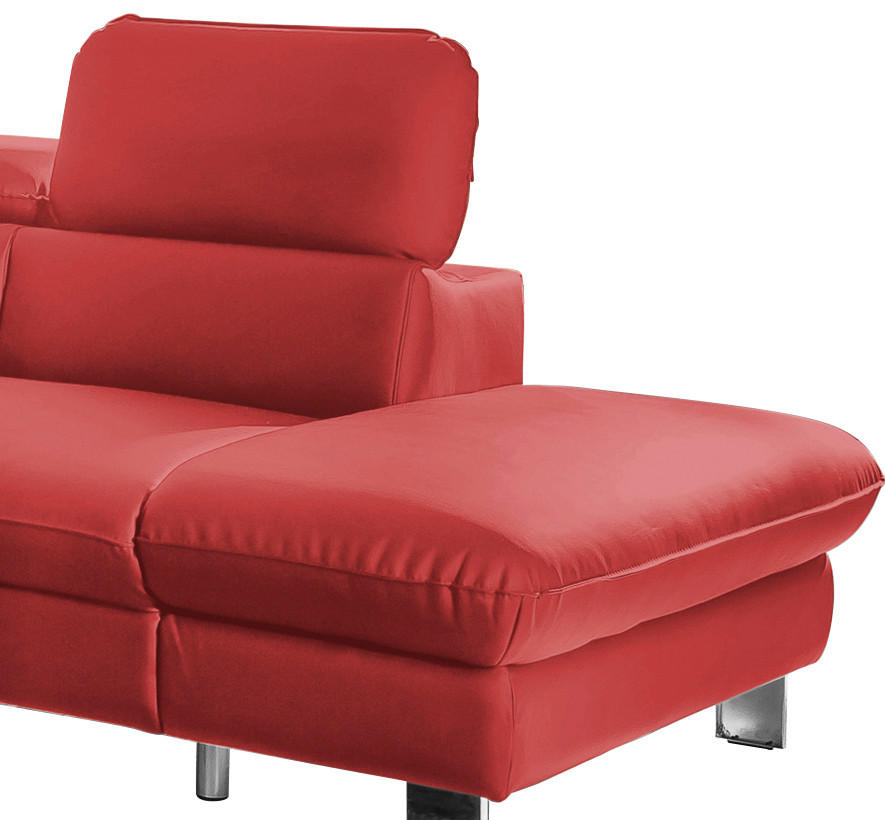 WOHNLANDSCHAFT Rot Lederlook  - Chromfarben/Rot, MODERN, Textil/Metall (266/214cm) - MID.YOU