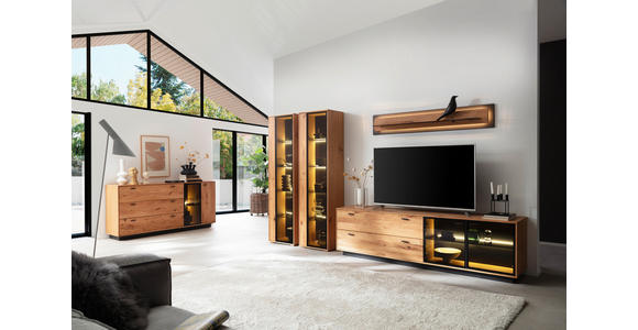 WOHNWAND  in Anthrazit, Eichefarben  333/190/50 cm  - Eichefarben/Anthrazit, Natur, Glas/Holz (333/190/50cm) - Linea Natura