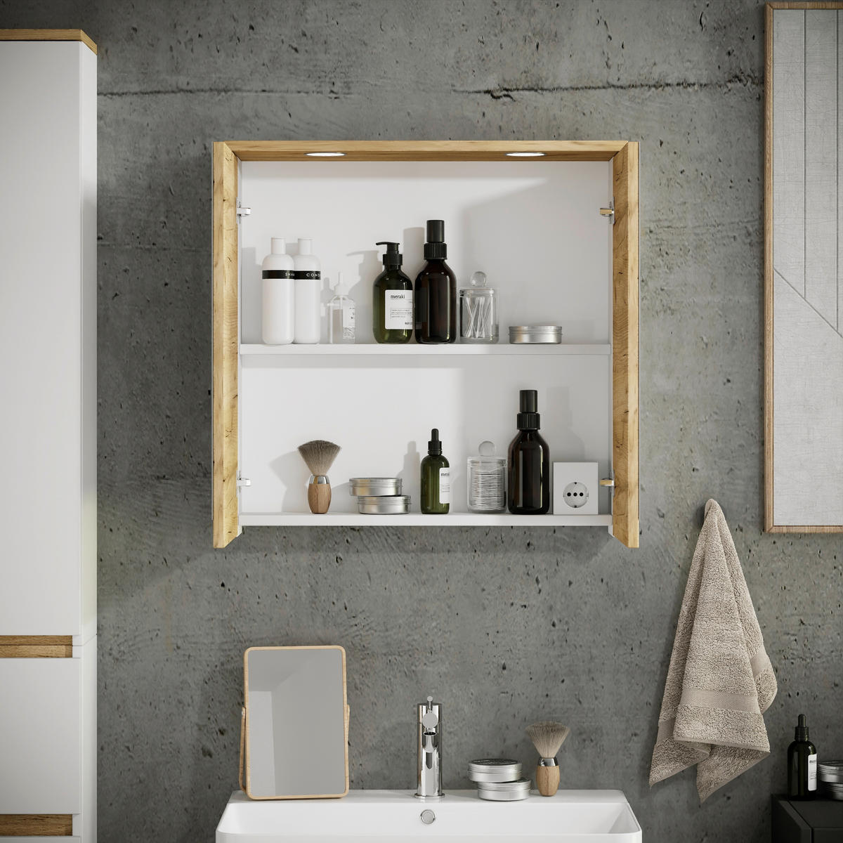 SPIEGELSCHRANK 60/59/23 cm  - Honigeiche/Weiß, Trend, Glas/Holzwerkstoff (60/59/23cm) - MID.YOU