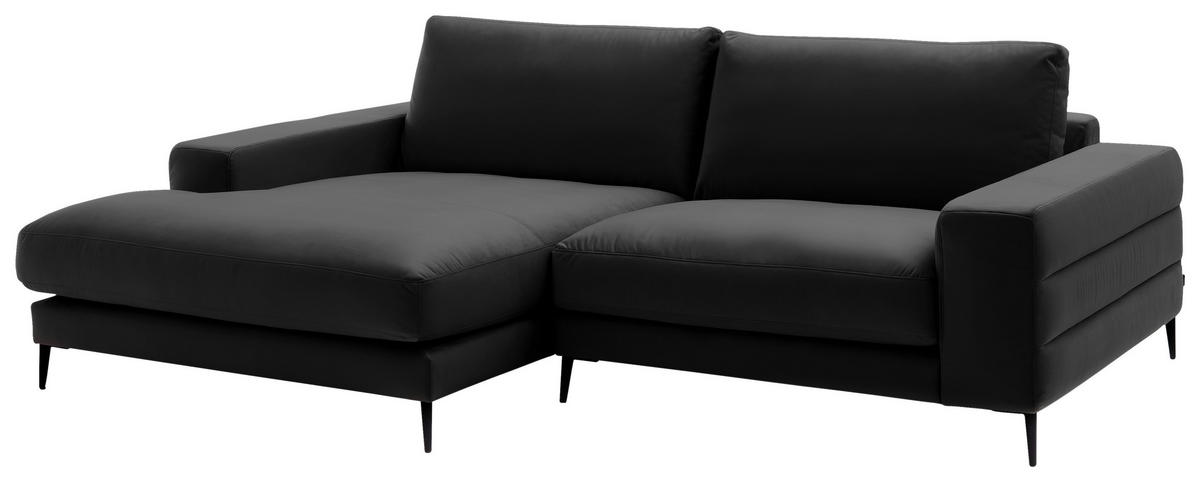 ECKSOFA  in Velours Schwarz  177/253 cm  - Schwarz, Design, Textil/Metall (177/253cm) - Dieter Knoll