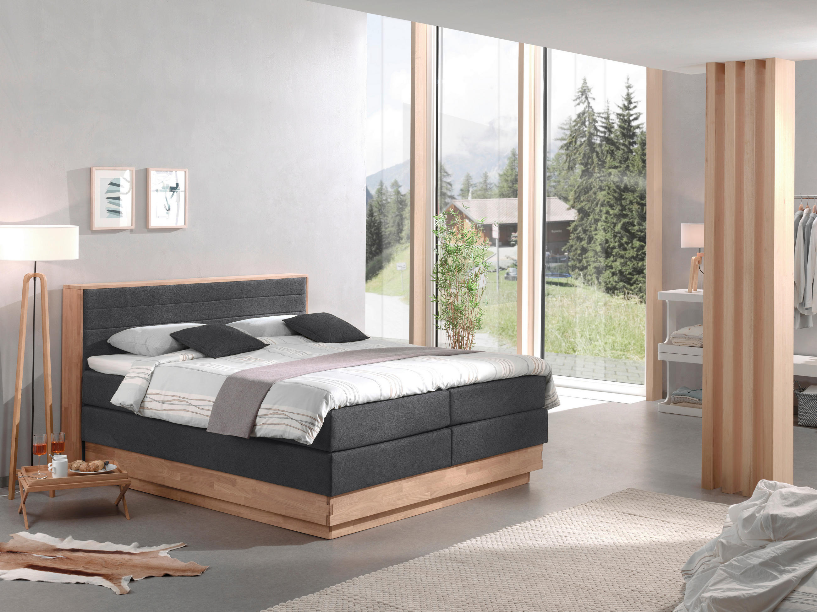 Livetastic Boxspringbett Eiche, Dunkelgrau 160x200 cm
