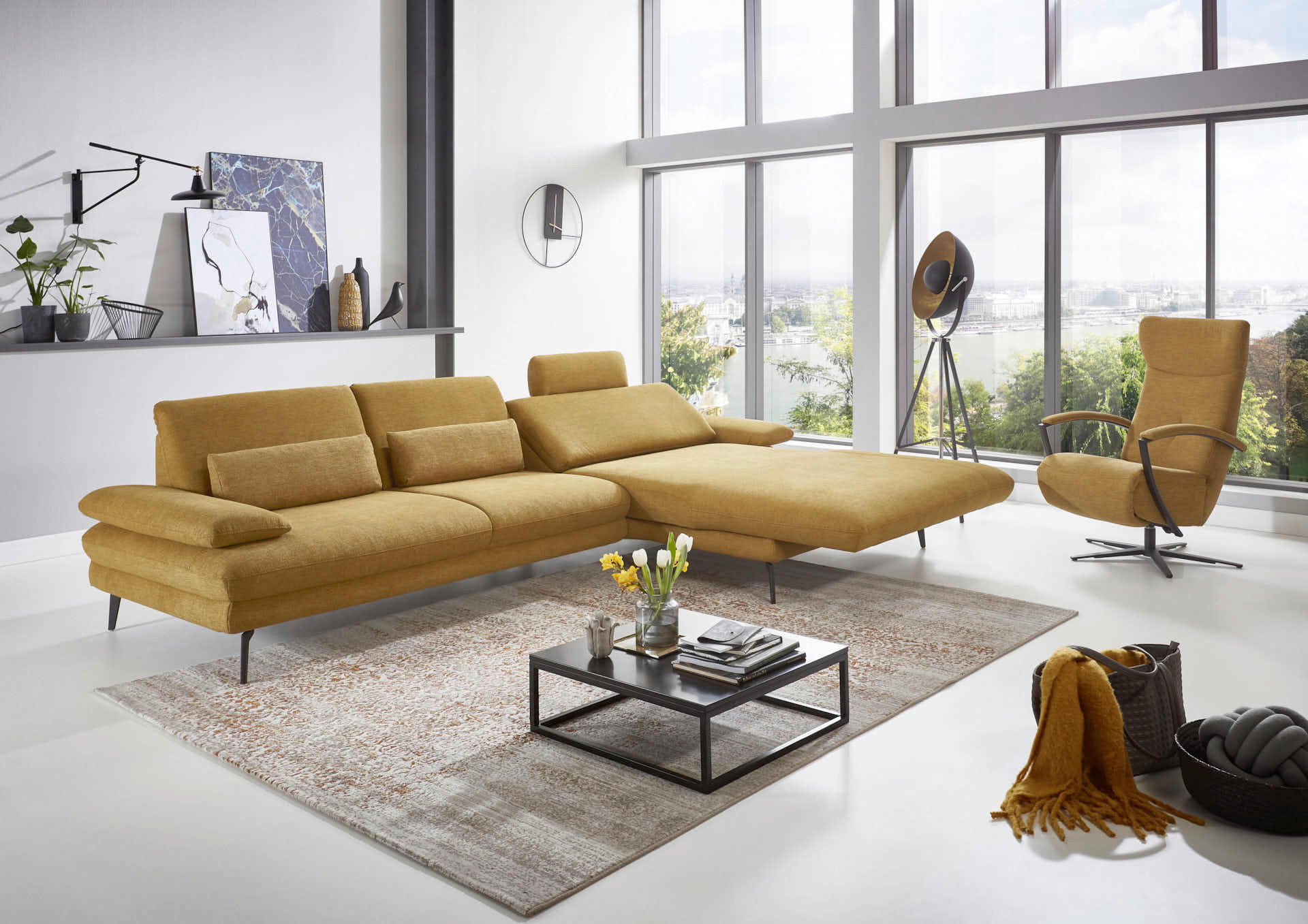 ECKSOFA Currygelb Chenille - Currygelb/Schwarz, Design, Textil/Metall (310/180cm) - Dieter Knoll