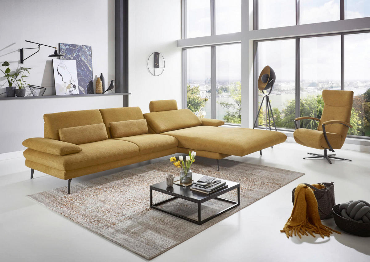 ECKSOFA in Chenille Currygelb  - Currygelb/Schwarz, Design, Textil/Metall (310/180cm) - Dieter Knoll