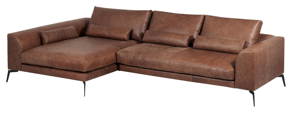 ECKSOFA in Echtleder Braun  172/313 cm  - Schwarz/Braun, Design, Leder/Metall (172/313cm) - Livetastic
