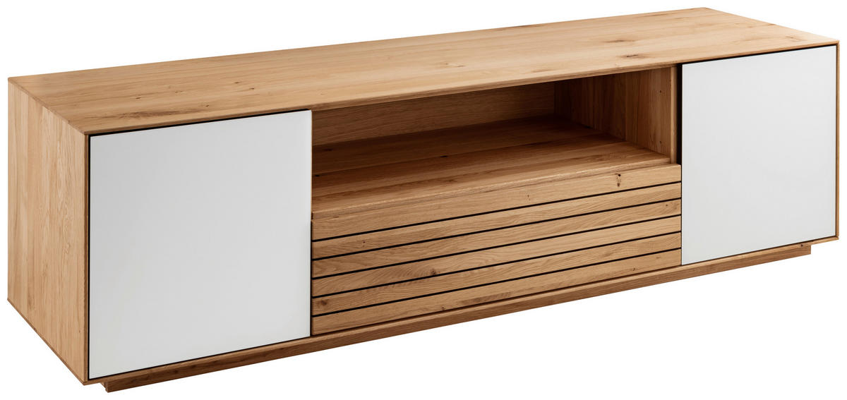 LOWBOARD 158/44/45 cm  - Wildeiche/Weiß, KONVENTIONELL, Glas/Holz (158/44/45cm) - Linea Natura